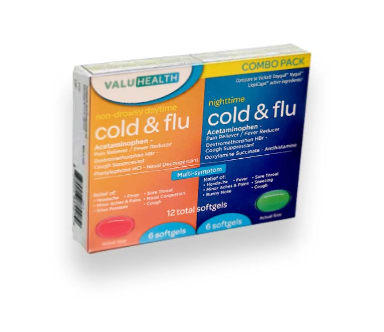 Inicio 47 Valuhealth Cold & Flu Para Dia y Noche 12 Gel Liquido